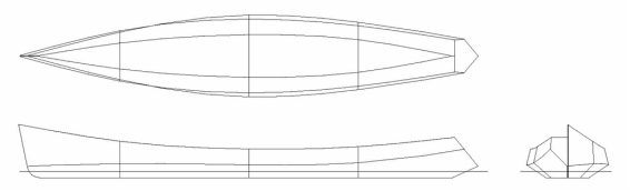 Lines plan of Odyssey 165 rowboat.