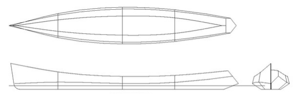Lines plan of Odyssey 18 rowboat.